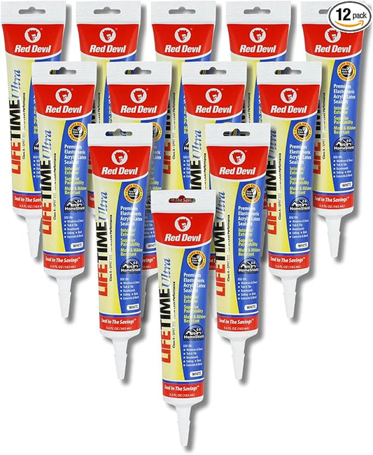 Red Devil 0775 Lifetime Ultra Premium Elastomeric Acrylic Latex Sealant, White, 5.5 oz, Pack of 12