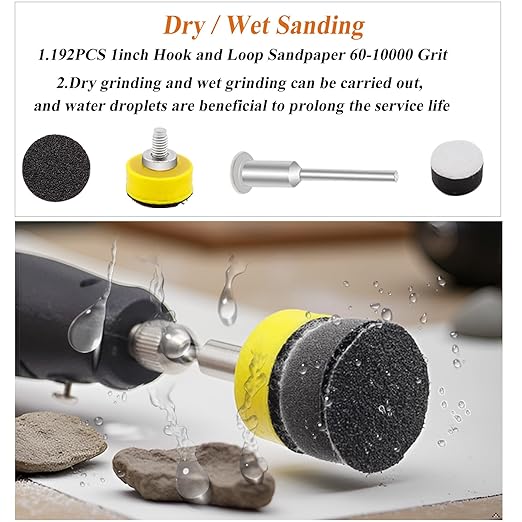 193pcs 1Inch Wet Dry Sanding Discs for Dremel Tool Accessories,60-10000 Grit Hook and Loop Sandpaper for Dremel Polishing Kit,Used for Resin/Rock/Making Jewelry Polishing