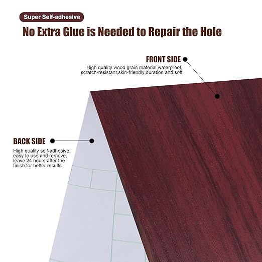 4" X33' Size Realistic Wood Grain Repair Tape, Self Adhesive Wood Grain Repair Patch for Tables, Chairs, Doors, Windows, Floors, Furniture Renovation, Handicraft DIY. & Plastic Scraper. Red Wood
