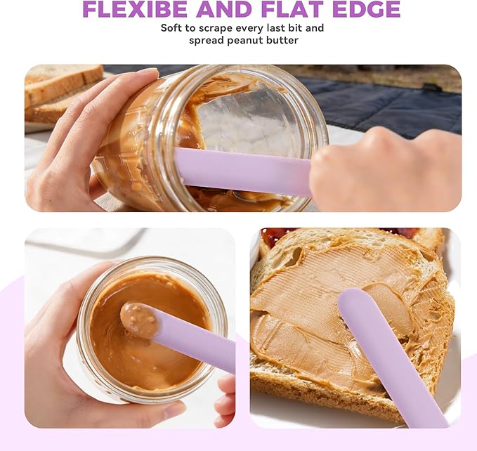 Silicone Jar Spatula Set of 4, Long Handle Skinny Spatula and Spurtle for Sourdough Starter, Flexible Jar Scraper for Peanut Butter, Jam, Icing, Cream with No Batter Left Behind (4)