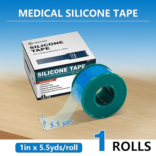 Ceeport Soft Silicone Tape for Skin, 1" x 5.46 Yards, 1 Rolls Medical Adhesive Tape, Easy to Tear Pre-Cut Waterproof Surgical Tape for First Aid, Wound, Bandage and Sensitive Skin