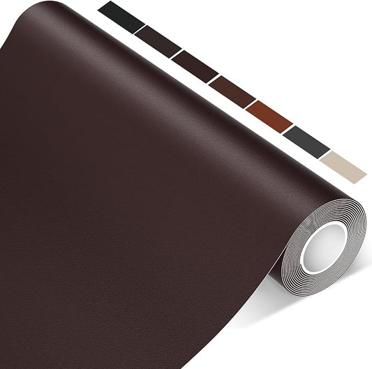 Leather Repair Patch Tape, 17x60 inch Large Self Adhesive Leather Repair,Vinyl Repair Patch Kit for Couches, Car Seats, Chairs, Furniture 17X60 inch, Dark Brown