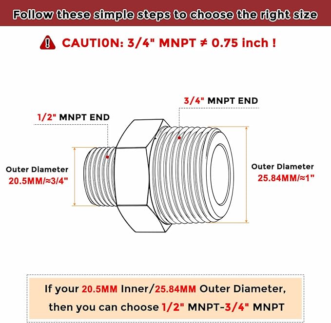 Pack of 4, 3/4" MNPT To 1/2" MNPT Solid Brass Hex Nipple Hose Connectors, Male Pipe Adapter for Pipe Leak Repair, Bathroom Remodeling, Tool Extension, Compression