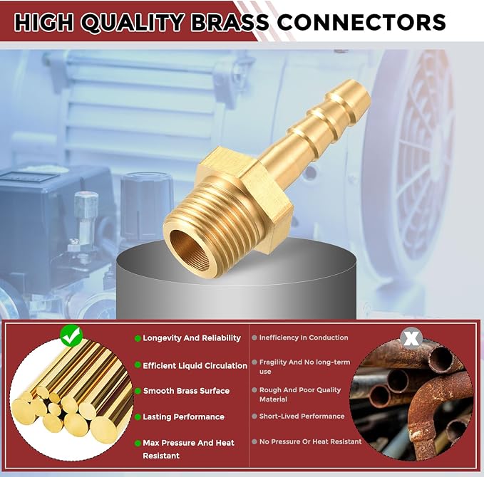 Pack of 10 Brass Hose Barb Fittings 6mm Hose Barb to M10x1 Male Fittings for Home Machines, Massage Bathtubs, and Irrigation Systems
