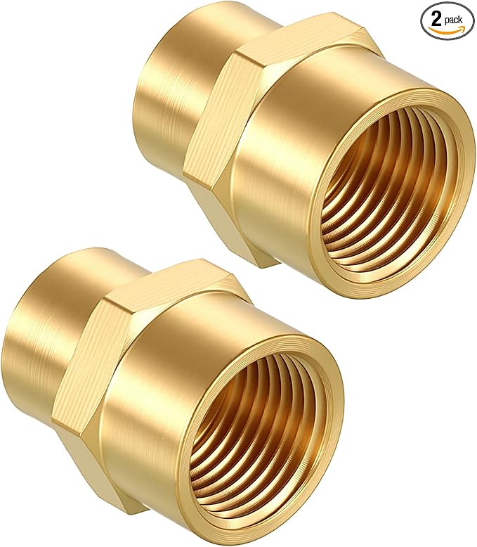 Pack of 2, 3/8" FeMale NPT to 1/4" FeMale NPT Solid Brass Pipe Fitting Coupler, Brass Coupling Hose Fittings Adapter for Pipe Leak Repair, Bathroom Remodeling, Tool Extensions