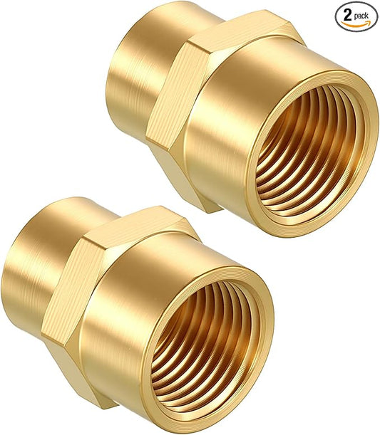 Pack of 2, 3/8" FeMale NPT to 1/4" FeMale NPT Solid Brass Pipe Fitting Coupler, Brass Coupling Hose Fittings Adapter for Pipe Leak Repair, Bathroom Remodeling, Tool Extensions