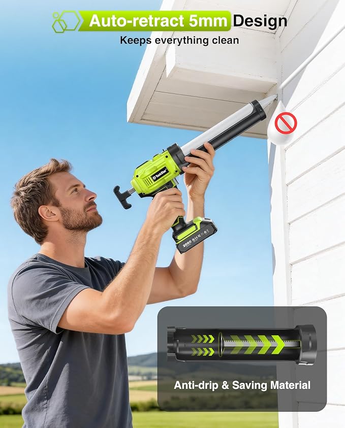 Taskstar Cordless Caulking Gun with Battery, Electric Caulking Gun with Caulking Tool 3 in 1, LED Light and 4-Adjustable Speed, Automatic Silicone Gun No Drip Compatible with Makita 18-21V Battery