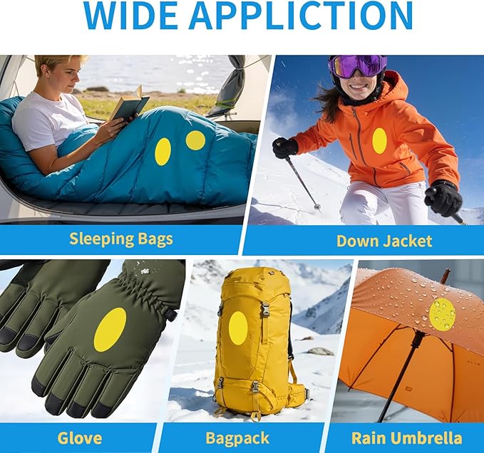 Waterproof Self-Adhesive Nylon Patches for Tent Repair Kit, 24pcs Outdoor Gear Tenacious Repair Tape, Fabric Patches for Clothes, Down Puffer Jacket, Tent, Sleeping Bag, Backpack, Fluorescent Yellow