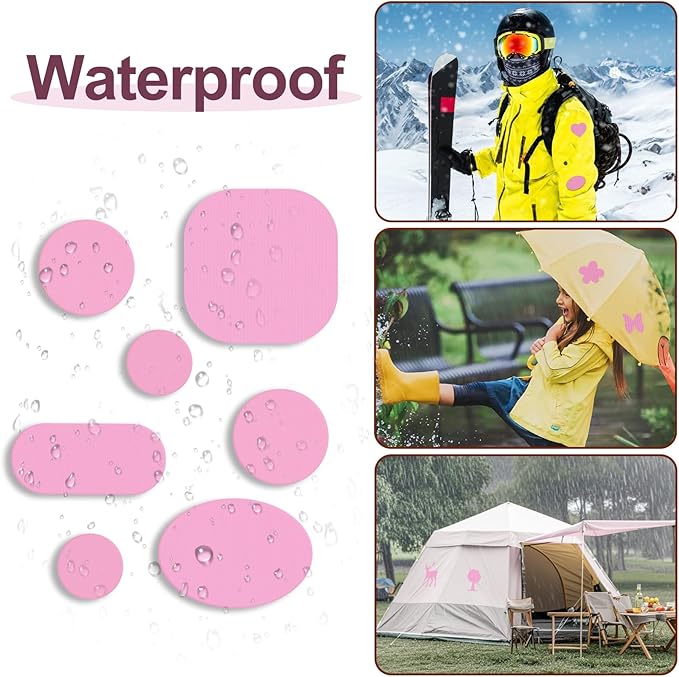 Self-Adhesive Nylon Patches Tent Repair Kit – Outdoor Gear Tenacious Repair Tape, Waterproof Fabric Patches for Clothes, Tent, Down Jacket, Backpack (45pcs, Pink
