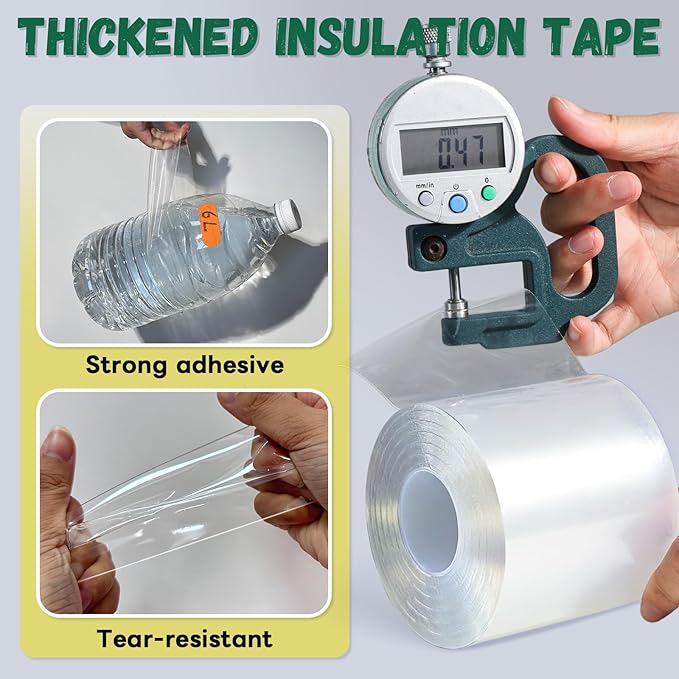 Window Sealing Tape, Window AC Insulation Sealing Around Frame Draft, 3 inch X 33 FT, Blocker for Cold Heat Air, Waterproof Tape for Repair, Heavy Duty No Residue (Clear)
