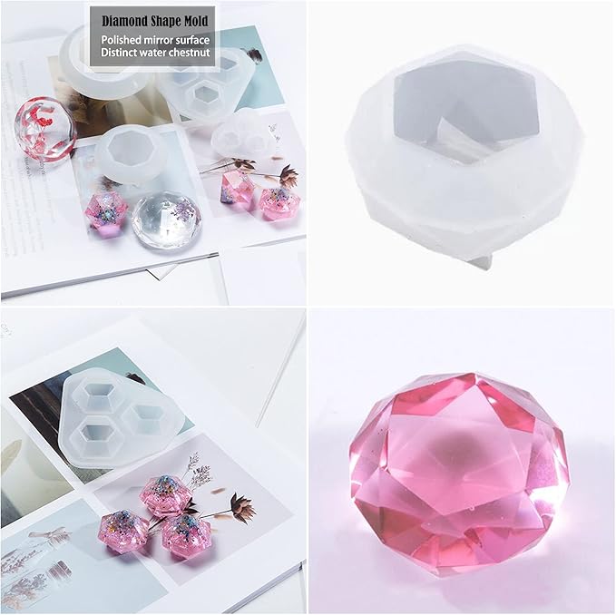 6 PCS 3D Diamond Gem Silicone Molds - Clear Diamond Molds for Making Clay, Resin, Epoxy Crafting Projects