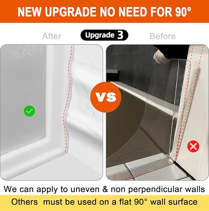 Seamless Shower Corner Water Guard, Large Size Tub Shower Water Guard, Shower Splash Guards,Bathtub Splash Guard Self-Adhesive Tub Guards to Keep Water in Tub (2pcs)
