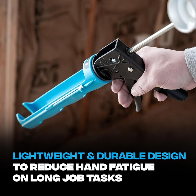 OX Drip Free Caulk Gun 10 oz - 12:1 Thrust Ratio - Lightweight with Spout Cutter & Seal Puncture - Caulking Gun No Drip Plumber Tools - Pistola Para Silicon