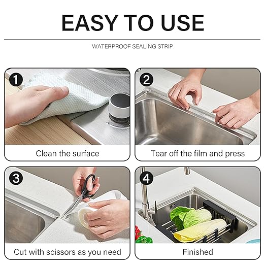 3 Rolls 10.5 Feet Caulk Tape Toilet Caulking Strip Self Adhesive Bathroom Sealing Peel and Stick Caulk Strip for Bathtub, 1.5 Inches (Transparent)