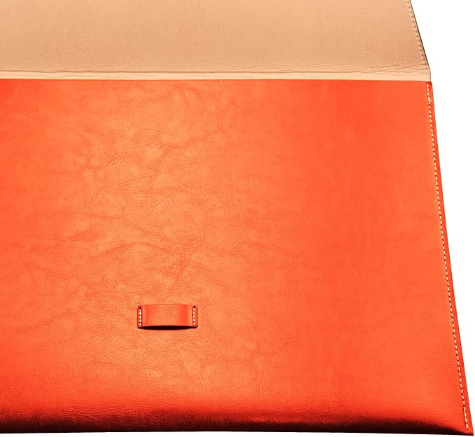 PU Leather A4 File Folder Large Document Holder Waterproof Envelope Folder Case with Handmade Closure (Orange)