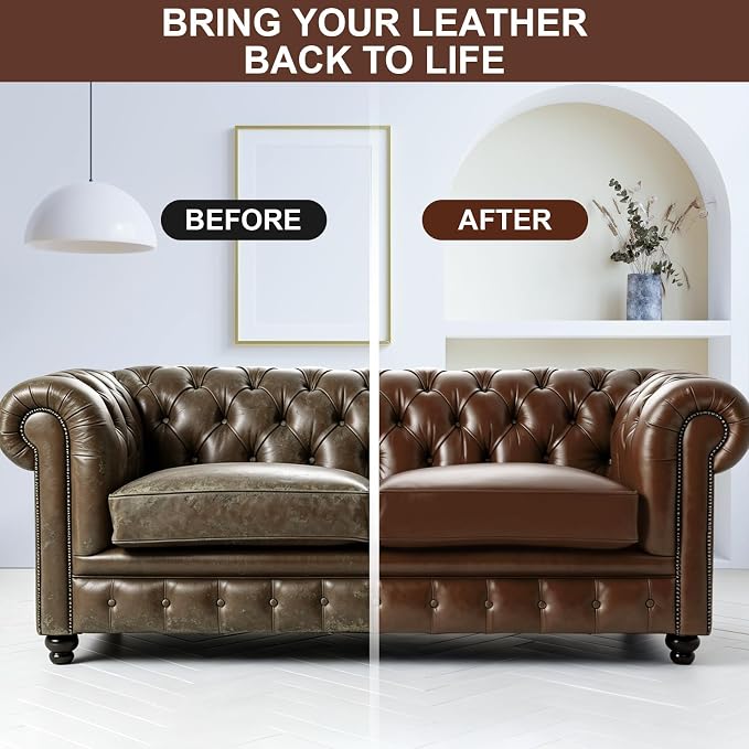STARTSO WORLD Leather Recoloring Balm, Medium Brown Repair Kit for Furniture, Leather Dye, Color Restorer for Couches, Couch Paint | Repair, Restore & Renew Old, Faded Surfaces