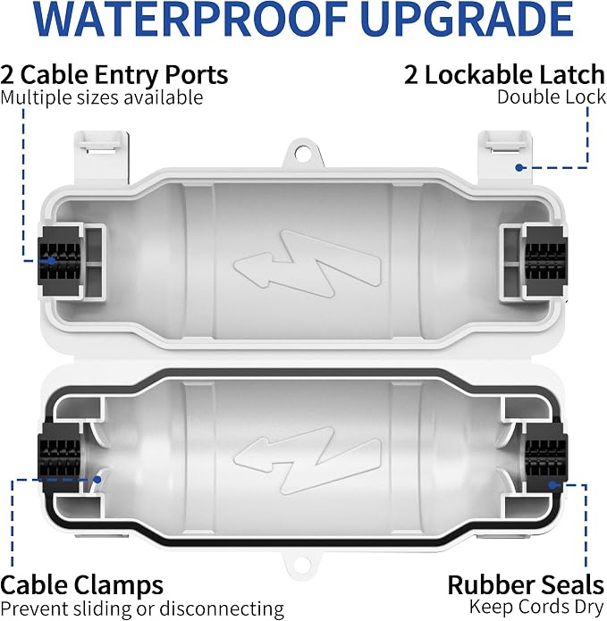 6 Pack Outdoor Extension Cord Safety Cover with Waterproof Seal IP54 Water-Resistant, Weatherproof Electrical Connection Box with 2 Latches, Plug, Socket, Holiday Decoration Light, White