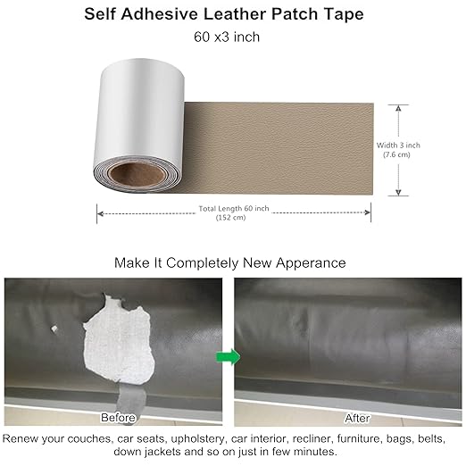ILOFRI Self Adhesive Leather Repair Patch Tape 3x60 inch, Durable Vinyl and Leather Repair Kit for Couches, Car Seat, Boat Seat, Sofa, Vinyl Upholstery, Chair, Interior - Ivory Brown #1