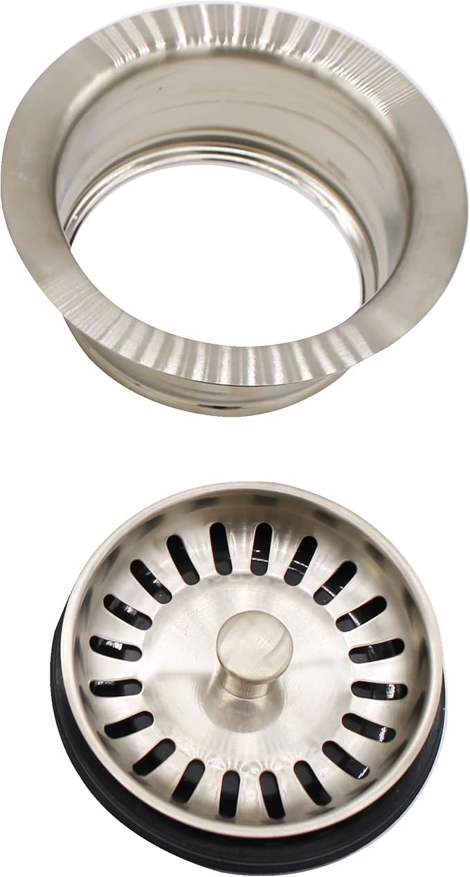 Westbrass CO2165S-07 COMBO PACK 3-1/2" Post Style Large Kitchen Sink Basket Strainer and Waste DisposalDrain Flange with Basket Strainer, Satin Nickel