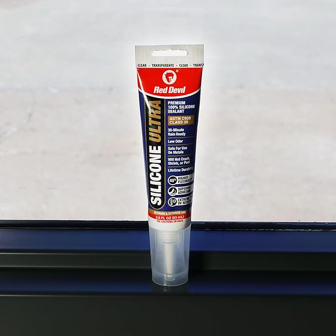 Red Devil 0795 Silicone Ultra 100% RTV Silicone Sealant, 2.8 oz. Tube, Clear, 12 Pack