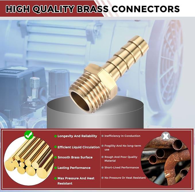 Pack of 4 Brass Hose Barb Fittings Adapter Connector 8mm Hose Barb to M14x1.5mm Male Fittings for Home Machines, Massage Bathtubs, and Irrigation Systems