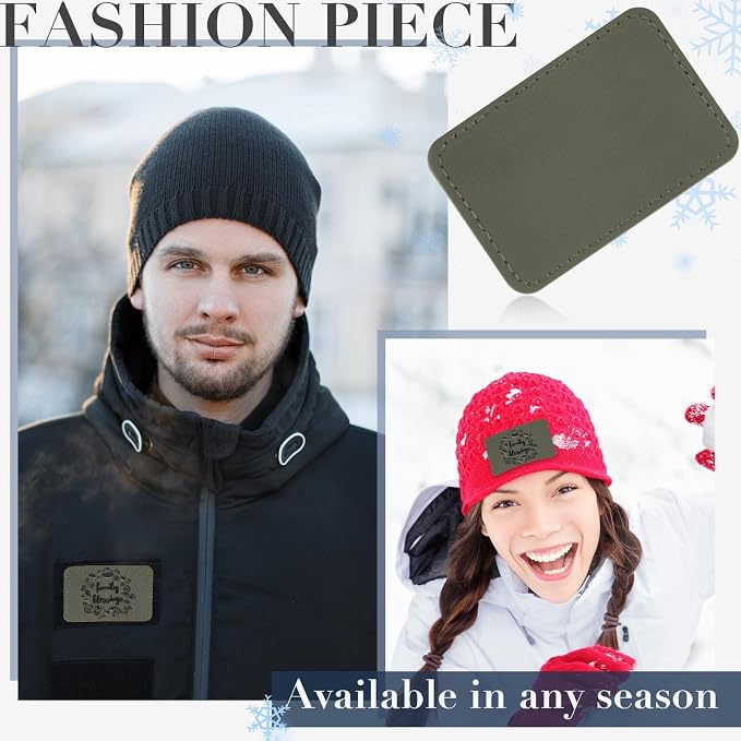 Dunzy 60 Pcs Leather Hat Patches Blank Leatherette Hat Patch with Adhesive Rectangle Laserable Leatherette Patch for Hats Custom Fabric Sew Laser Engraving DIY(Gray,3 x 2 Inch)