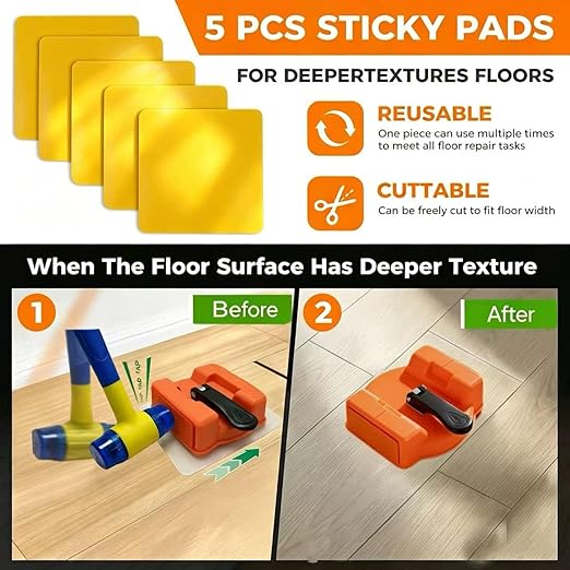 Floor Gap Fixer Tool - 4.64" Suction Cup, Dual-Sided Striking Surface, 5 Reusable Pads for Laminate, Hardwood & Vinyl Floor Gap Repair