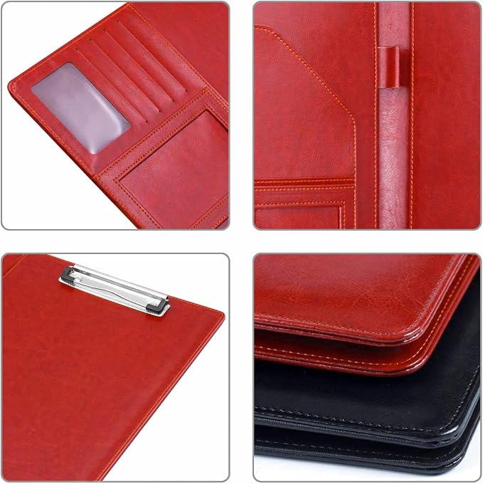 Padfolio Business/Resume Portfolio Folder, Leather Interview Portfolio Business Portfolio Portfolio Organizer with Legal Pad Folder Clipboard,Interview Folder for Men/Women, red