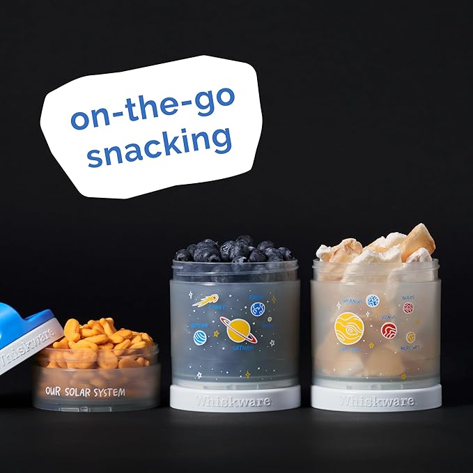 Whiskware Stackable Snack Containers for Kids and Toddlers, 3 Stackable Snack Cups for School and Travel, Our Solar System(Pack of 1)