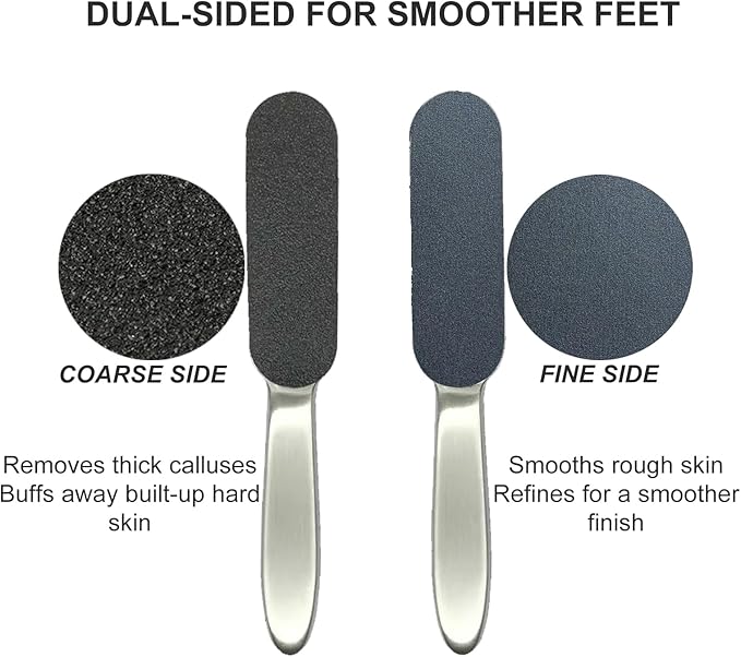Stainless Foot File Callus Remover for Cracked Heels & Dead Skin — Pedicure Rasp with 10 Replacement Pads & 2 Exfoliating Foot Masks, Sandal Season Foot Care Kit (3in1 Set)