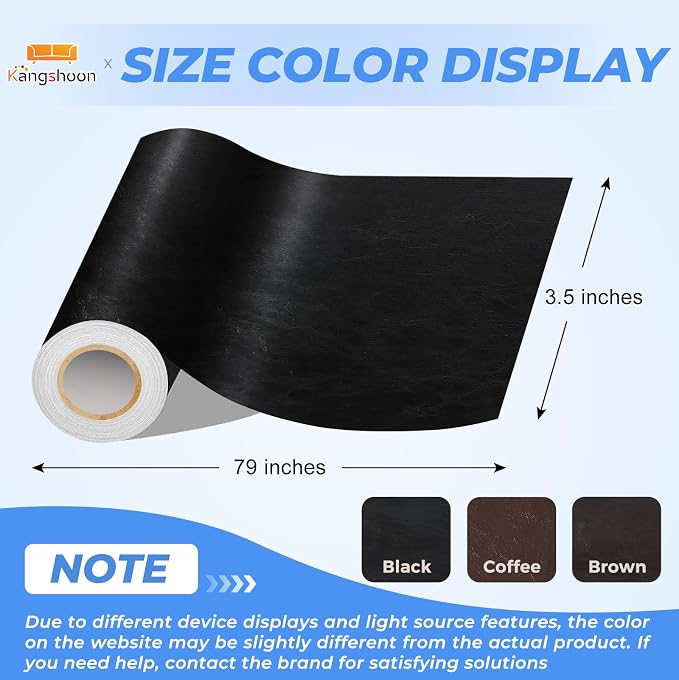 Leather Repair Patches, 3.5X79 Inch Self-Adhesive Leather Repair Tape, Stretch Vinyl Repair Kit for Couch Furniture Sofas Car Seats (Black, 3.5X79 Inch)