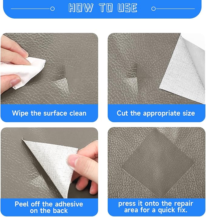 Leather Repair Patch, Self Adhesive Leather Repair, Large Leather Repair Tape for Sofa, Car Seats, Furniture, Cabinets, Chairs, Handbags （Grey, 16X157 inch)