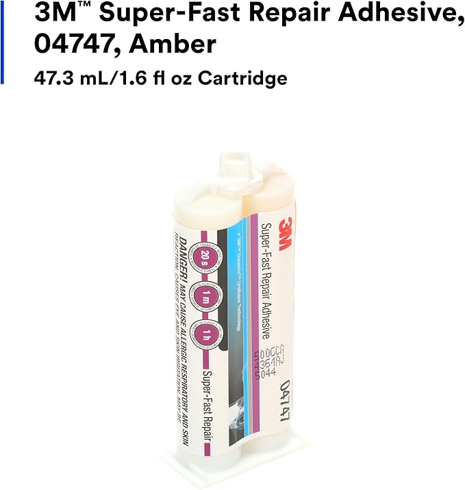3M Super-Fast Repair Adhesive, 04747, Tranlucent Color,Two-Component, Semi-Rigid, Urethane Adhesive, 47.3 mL/1.6 fl oz Cartridge