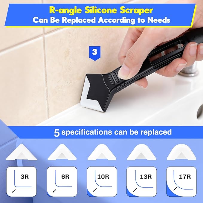 Silicone Caulking Tool Kit 3 in 1, Glass Glue Angle Scraper, Stainless Steelhead Caulk Remover and Sealant Scraper, for Kitchen Bathroom Window and Frames Sealant Seals