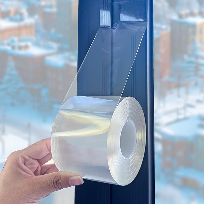 Transparent Window Weather Sealing Tape 3 Inch x 33 FT Clear Window Insulation Sealing Tape No Residue Sealing Film Tape