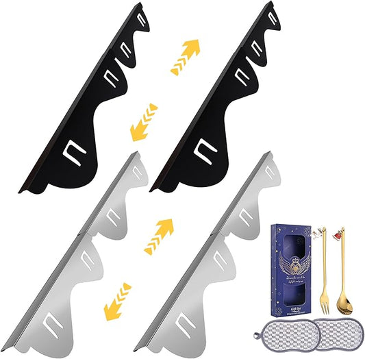 Stove Gap Covers Stainless Steel, Heat Resistant Gap Filler, Adjustable 13.8” to 27.6” Length, Range Trim Kit - KIGJU Side Gap Guards for Stovetop, Kitchen Counter & Oven (Black+Silver 4 Pack)