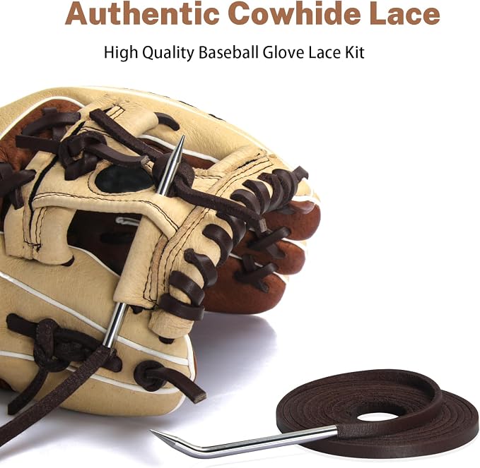 Softball Baseball Glove Lace, Mitt Lace Repair Kit Includes 2 Leather Laces and Lacing Needle for Catcher's Glove