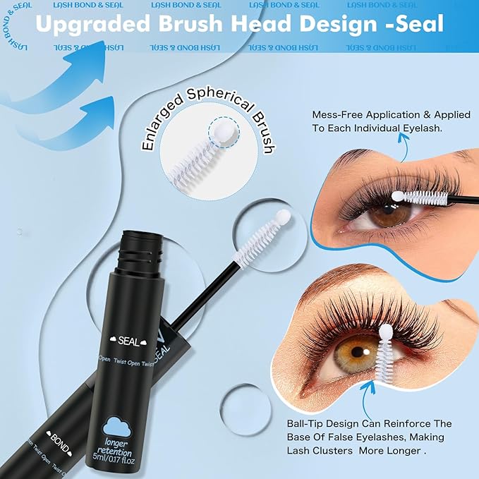 Lash Bond and Seal Lash Remover For Lash Extensions 3 In 1 Kit Strong Hold Bond and Seal Lash Glue Gentle Quick Removal Lash Cluster Remover DIY Lash Extension At Home,Easy to Use(10ml+5ml)