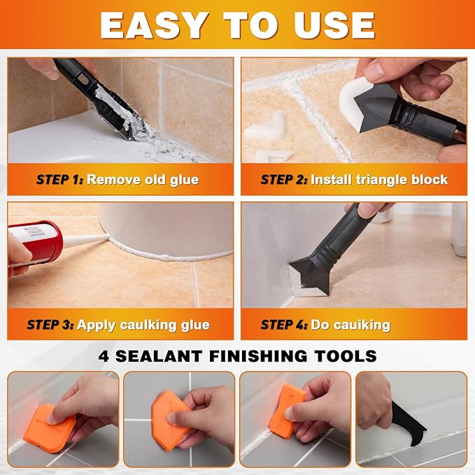 23 Pcs Tile & Grout Tool Sets, Silicone Caulking Remover Tools Stainless Steel Notch Trowel Molded Rubber Grout Float 6 Sponge Angled Tile Saw with 3 Blades for Floor Wall Installation