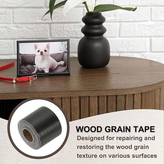 PATIKIL Wood Grain Tape 2" x 32 ft, Self-Adhesive Wood Texture Repair Tape Realistic Wooden Effect Patch for Furniture Cabinets Floor Walls, Black Wood Grain