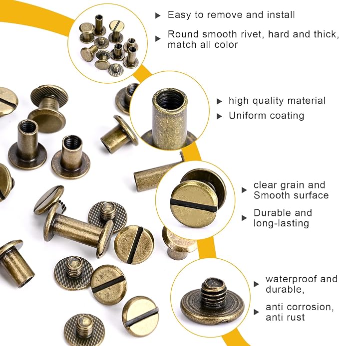 120sets Chicago Screws Kit, 6 Sizes Screw Rivets Bronze Chicago Binding Screws for DIY Repair Leather Craft Belt Bag Shoes Purse Bookbinding (M5*4,5,6,8,10,12) (Bronze)