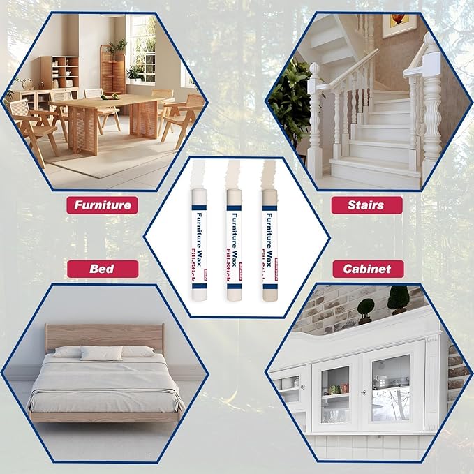 Kenbry Wood Filler Sticks 3 Colors White Wax Fill Stick, Wood Repair Kit for Scratches, Crack, Scuffs, Gouges on Wooden Funiture, Floors, Cabinets, Tables, and Doors-Rub Briskly Repair