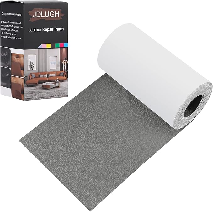 JDLUGH Sofa Leather Repair Patch Tape 3.5x60 Inch Self Adhesive Couch, Car Seat, Office Chair, Leather Furniture, Vinyl Repair Patch Kit for Furniture(3.5x60 Inch, Grey)