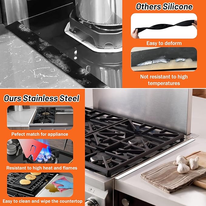 Stove Gap Covers Stainless Steel (2PCS),Stove Gap Filler,Range Trim Kit,Stove Guard for Kitchen Oven Gap Between Stovetop and Counter,Easy Clean Heat Resistant,Adjustable Length 13.8'' to 27.5'',White