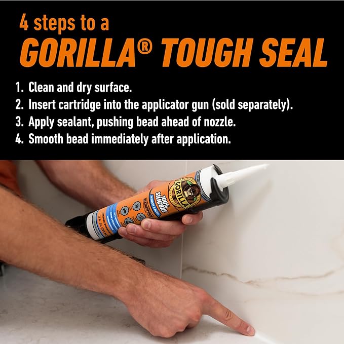 Gorilla 100% Silicone Sealant Caulk Window & Door, 10 Ounce Cartridge, Clear