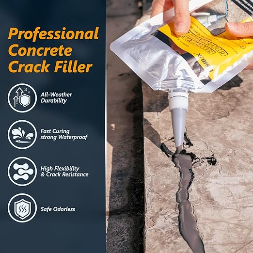 Concrete Crack Filler,1 LB High Elasticity Cement Crack Filler,Self-Leveling Quick-Drying & Waterproof Concrete Caulk,Concrete Repair for Driveway,Walkway,Patio,Joint,Indoor and Outdoor,Grey (16oz)