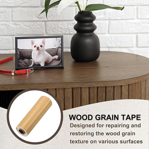 PATIKIL Wood Grain Tape 4.7" x 32 ft, Self-Adhesive Wood Texture Repair Tape Realistic Wooden Effect Patch for Furniture Cabinets Floor Walls, American Oak