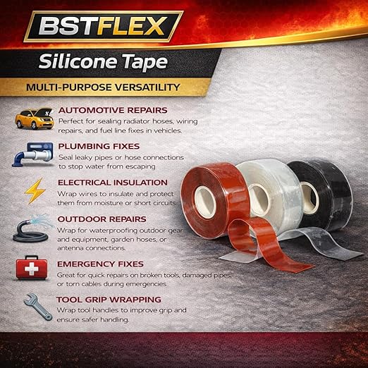 Heavy Duty Electrical Tape, Self-Fusing Silicone Rubber, Waterproof & Insulating Flexible Tape, Electrical for Hose, Automotive, Outdoor & Repairs - 1" x 20ft x 20mil Roll - Clear