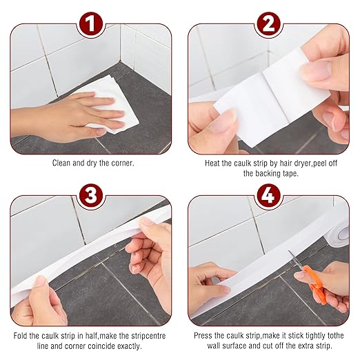 White Waterproof Caulk Tape, Self-Adhesive for Toilet, Tub, Kitchen, Corners,Bathroom Surfaces, Easy Application, 1-1/2 Inch x 10-1/2 Feet-1roll