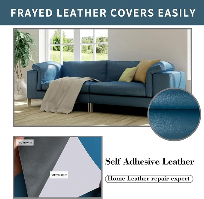 Leather Repair Patch, 35X79 Inch Self Adhesive Leather Repair, Large Vinyl Patch Tape for Couches, Furniture, Car Seats, Cabinets, Wall, Handbags （Blue, 35X79 Inch）